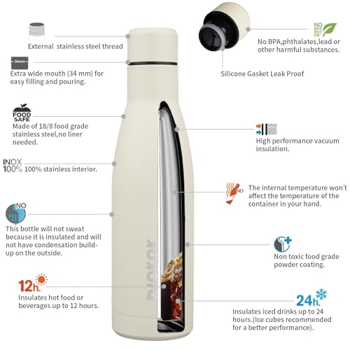 Image of BJPKPK 17oz Skinny Insulated Water Bottle, Stainless Steel Flask