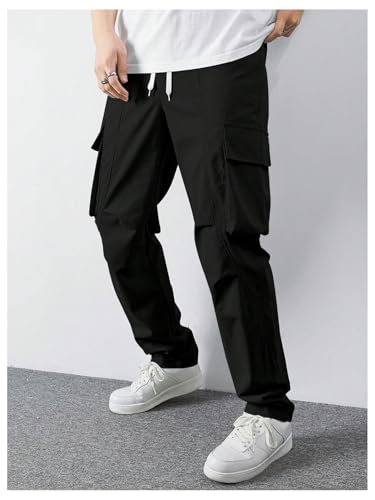 Verdusa Men's Cargo Pants Drawstring Waist Straight Leg Casual Trousers with Flap Pocket4