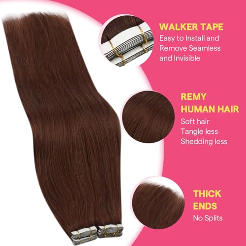 Image of Ve Sunny Hair Tape in Hair Extensions Warm Mahogany | Real Human Hair Tape Extensions,for Party,Smooth Soft,14Inch 50g 20Pcs
