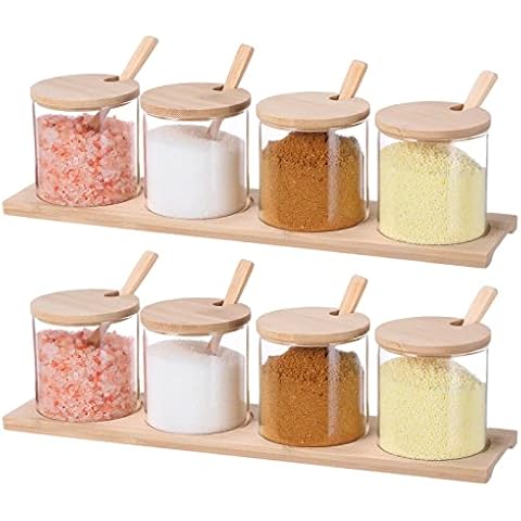 Zubebe Clear Glass Seasoning Jar with Wooden Lid and Spoon Cover