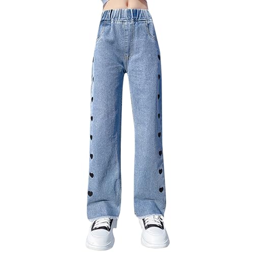 Baggy Heart Jeans for Kids Wide Leg Straight Elastic High Waisted, Y2k Casual Stylish Streetwear Denim Pants for Girls2