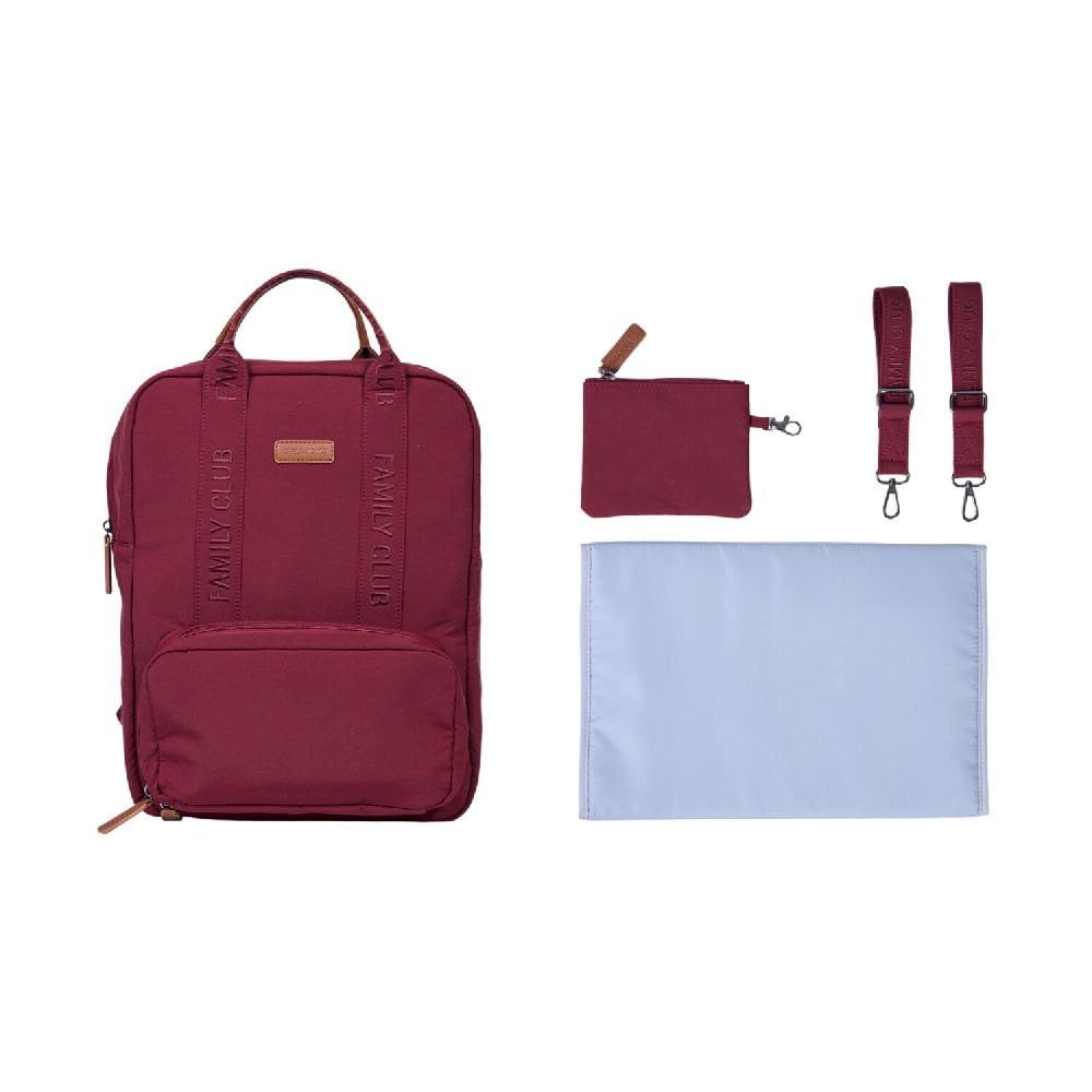 CHILDHOME, Plecak na pieluchy Family Bag, duża pojemność, wielofunkcyjna, mata do przewijania w zestawie, 11 przegródek, izolowane kieszenie, walizka na kółkach, wieszak na wózek, 20,5 l, bordowy