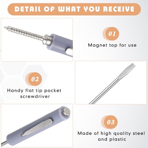 Image of Honoson 10 Pieces Pocket Screwdriver Mini Tops and Pocket Clips Magnetic Slotted Small Screw Driver with a Single Blade Head for Mechanical, Electrician(Gray)