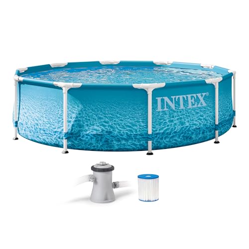 INTEX 28207EH Beachside Metal Frame Above Ground Swimming Pool Set: 10ft x 30in – Includes 330 GPH Cartridge Filter Pump – Puncture-Resistant Material – Rust Resistant – 1185 Gallon Capacity