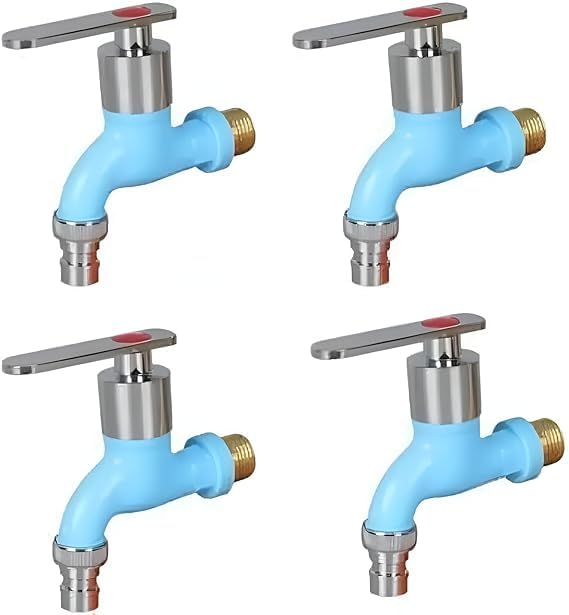 Image of Kyari PVC Nozzle Bib Cock Tap - Set of 4 | Durable & Leakproof Water Tap for Kitchen, Bathroom & Garden | Wall-Mounted Faucet with Smooth Flow Control