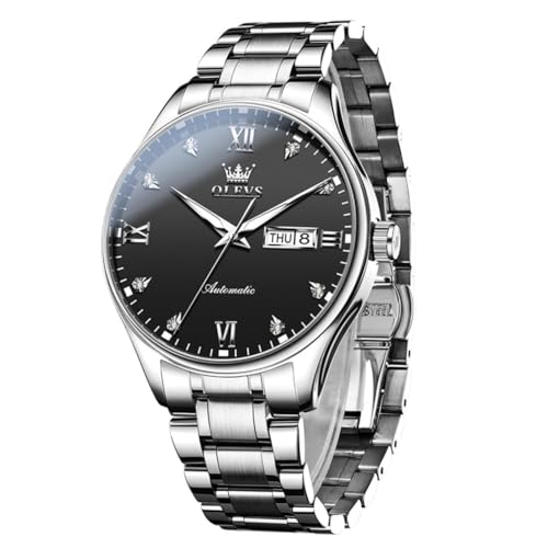 Image of OLEVS Automatic Watches for Men Self Winding Mechanical Wristwatch Luxury Business Dress Stainless Steel Luminous Waterproof Calendar Mens Watch