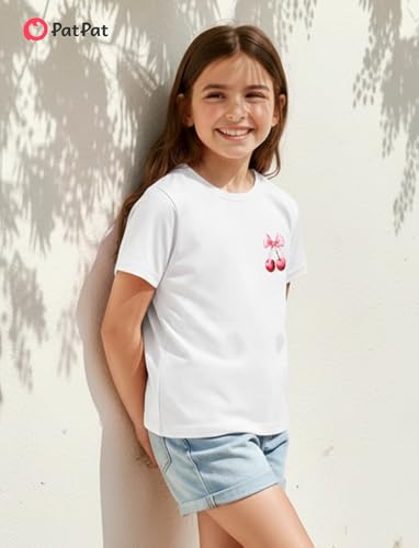 Image of PATPAT Girls Crewneck Short Sleeve Graphic Tees Animal Print Shirts Cute Summer Outfits 5-12 Years