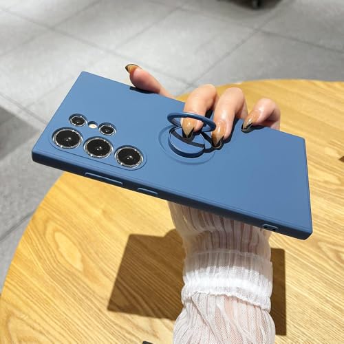 Coque Samsung S23Plus magnétique silicone souple bleu support anneau anti-choc