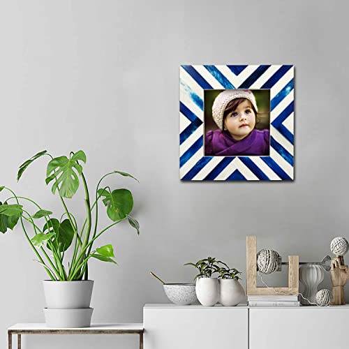Handicrafts Home Picture Frames Chevron Pattern Inspired Bone Inlay Handmade Gifts Photo Frame (4X4 Inches, Blue) #TOP1