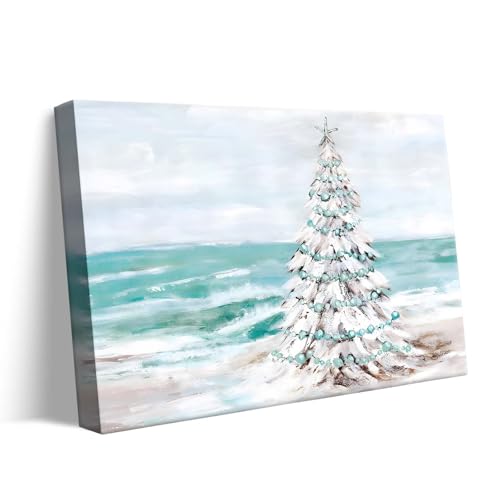 Sunwes Christmas Tree Canvas Wall Art Coastal White Christmas Tree
