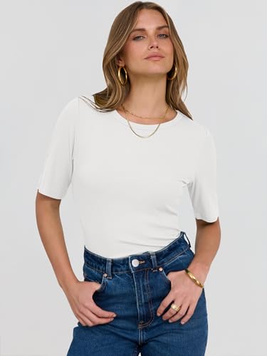 ANRABESS Womens Half Sleeve Crewneck Tops Ribbed Knit Slim Fit Shirts Basic Tee 2025 Spring Summer Dressy Casual T-Shirts2