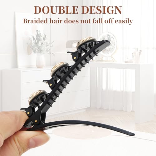 ZOUIQSS 4 Pcs Elegant Floral Braided Rhinestone Hair Clips, Sparkling Crystal Stones, Double Layer, All Hair Types, 4 Count - Image 3