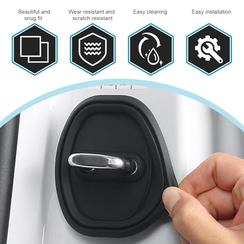 CyperFair 4 PCS Car Door Latch Lock Cover, Silicone Shock Absorbing Cushioning Pad, Thickened Water Proof Full Protection Cover, Universal Self-Adhesive Door Lock Protector Accessory (Black)