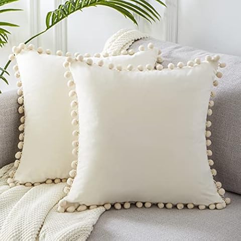 Topfinel Cream Velvet Cushion Covers Pack of 2 Cover