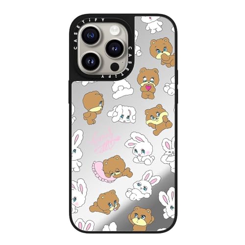 CASETiFY Magsafe �Ή��~���[ iPhone 15 Pro Max �P�[�X [���ː� / 1.5m����̗����������N���A / Magsafe �ɑΉ�] - Bunny-Bear Mix - �V���o�[ (�u���b�N�o���p�[)