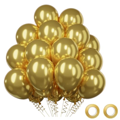 Ballons Dorés, 52 Pièces Ballons Dorés Métalliques Balloons Latex Guirlande Balloons Ensemble, Anniversaire Baby Shower Décoration Fête Mariage, 12 Pouces