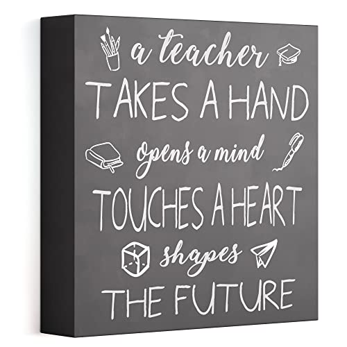 Barnyard Designs A Teacher Takes A Hand Opens A Mind Touches A Heart Box Sign Home Decor Wood Sign With Sayings 8” X 8” #TOP28