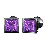 SVC-JEWELS Bezel Set Princess Cut Created Purple Amethyst (4MM) Solitaire Stud Earrings 14K Black Gold Over .925 Sterling Silver