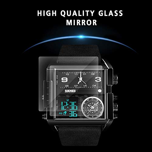 Image of SKMEI Men's Digital Sports Watch, LED Square Large Face Analog Quartz Wrist Watch with Multi-Time Zone Waterproof Stopwatch