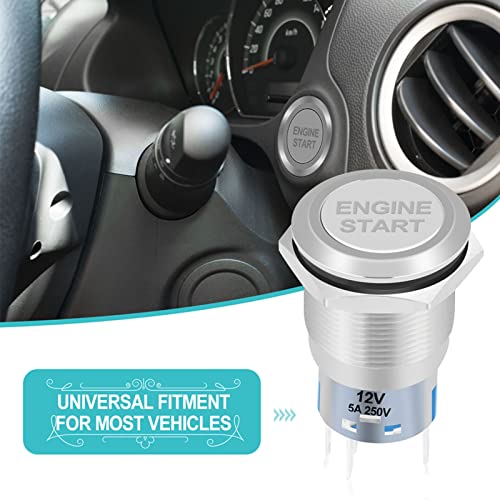Engine Start Button,Waterproof Stainless Steel Push Button Switch,12Aterproof Car Engine Start Push Button Switch Ignition Starter Silver Stainless Steel(Silver) #TOP7