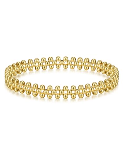 14K Gold Bracelets for Women Non-Tarnish, 3-Layer Woven Beaded Bracelet for women, Elastic Stretch Adjustable Trendy 2025 for Yoga, Work, Parties & Everyday Wear, Gifts for Her
