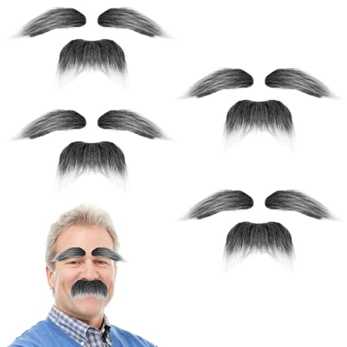 Prasacco Juego de cejas para barba falsa, bigote gris, bigote para pegar, bigote falso, barbas divertidas, accesorios de disfraces, cejas para adultos, cosplay, Halloween, Navidad, fiesta de