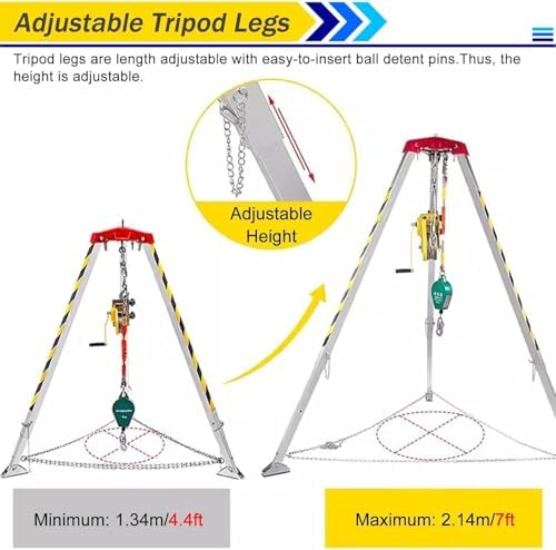 Fall Arrest Kits,Confined Space Rescue Tripod Retractable Anti-Dropping Rescue System for Working in High Places/Cliffs/Narrow Space, Manhole Rescue Tripod with 1800 Lbs Winch(with