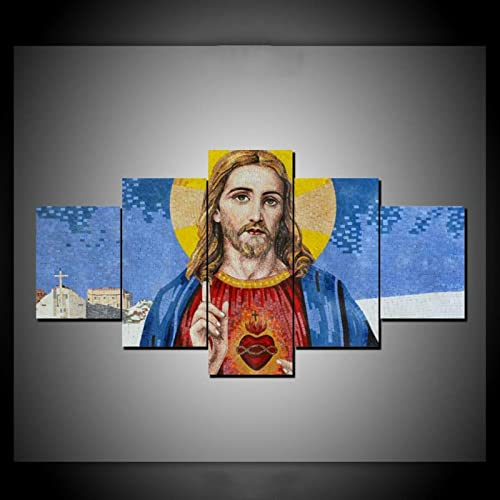 PMSM So Crazy Art - Tableau Toile Moderne Peinture 150x80cmBénédictions de Jésus-Christ Murale Cadre 5 Pièces Art Poster Decoration pour Le Maison,Salon,Chambre,Cuisine Cover