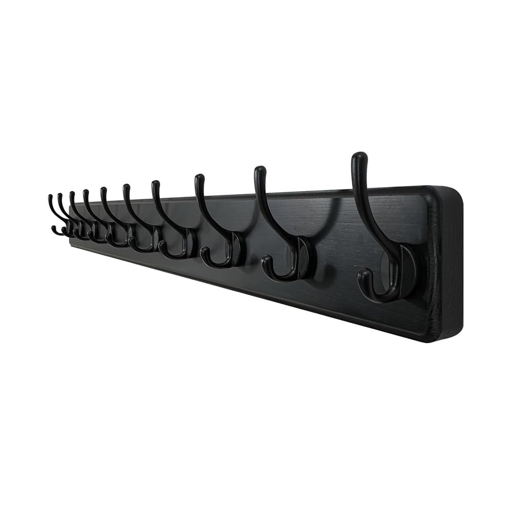 YQINQIN83B Coat Hangers Coat Rack Wall Mounted with 10 Hooks Long Wood Hanger for Bedroom(Black)