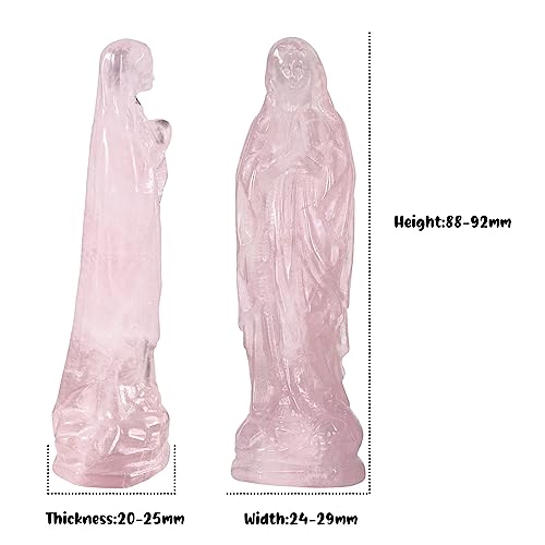 mookaitedecor Natural Rose Quartz Carved Crystal Holy Mother Mary Statue Ornament for Home Office Decor 8.8cm Praying Blessed Virgin Mary Figurine Indoor Healing Stone Sculpture Religious Gift - Image 2