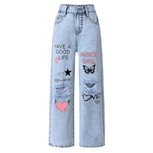 Girls Baggy Jeans Wide Leg Denim Pants with Bow High Waisted Casual Straight Loose Fit Trousers Y2K Cute Streetwear