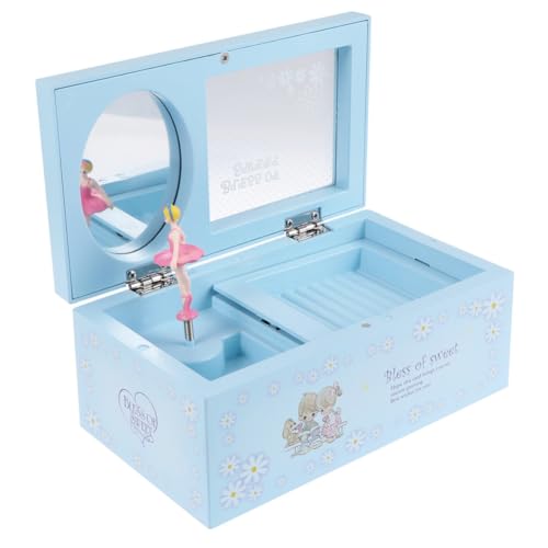 WRITWAA Joyero Caja Musical Azul Transparente Bailarina Giratoria 17X10X8.5 CM Contenedor para Joyas en Dormitorios Infantiles y Cajones