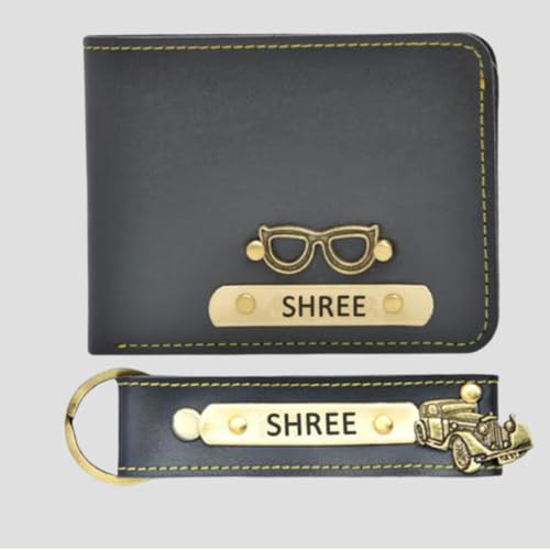 Image of The Customised Gift'sCustomized Leather Men's Wallet and Keychain with Name and Charm|Personalized Birthday Gift for Men's|Gift for Men /Gift for Love /Gift for Husband| (Combo 2)