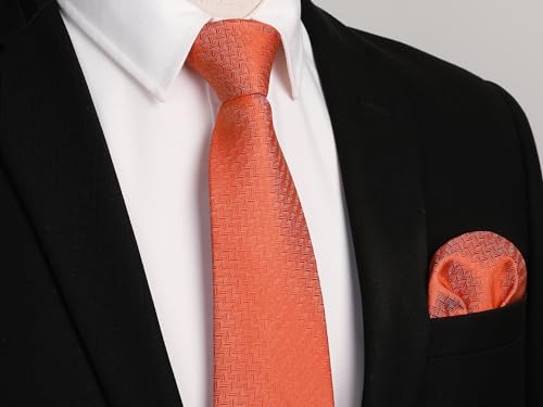 Image of Enlision Mens Ties Stripe Tie and Pocket Square Set Classic Formal Woven Neckties Handkerchief Cufflinks Wedding