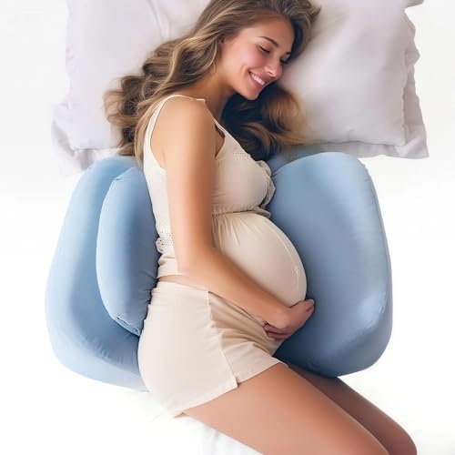Pregnancy Pillows for Sleeping, Memory Foam Maternity Pillow for Side Sleeper, Pregnancy Wedge Pillow for Pregnant Women Support for Back, Belly, Hips, Detachable Pillow Cover (Blue)