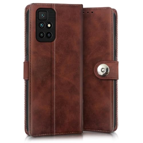 Image of WOW IMAGINE Shock Proof Flip Cover Back Case for Xiaomi Mi Redmi 10 Prime (Magnetic Button Flip Case | Wallet Pockets & Stand | Leather Finish | Coffee)