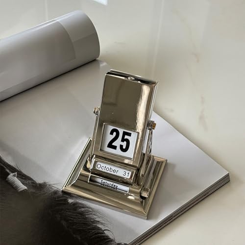 Calendario de escritorio de metal con tapa para manualidades, calendario de negocios creativo, calendario perpetuo, para adornos de escritorio de oficina