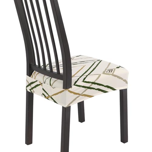 Image of SearchI Dining Chair Seat Covers Set of 4, Stretch Removable Chair Covers for Dining Chairs, Kitchen Chair Covers Protector(Brown Green Stripe)