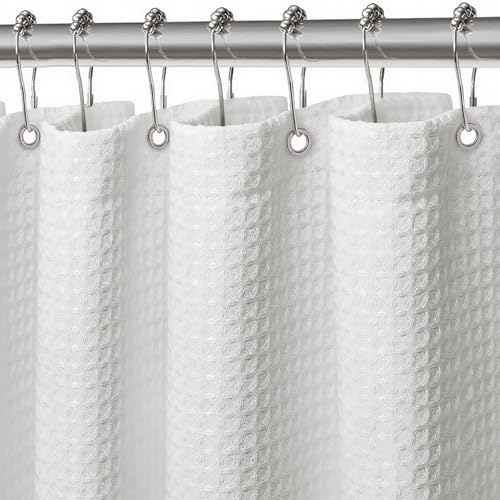 FIISAYL Gaufre Rideau Douche Rideaux Baignoire Tissu Polyester Lavable en Machine Rideau Salle de Bain avec 12 Crochets Rideau Salle de Bain Imperméable 183 x 183...