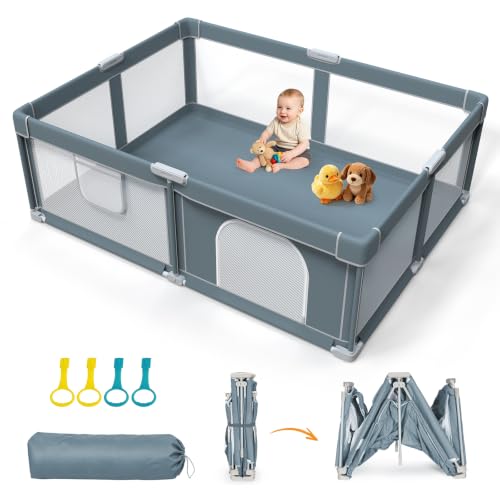 Image of Foldable Baby Playpen - 65 inchx50 inch Collapsible Play Pen for Babies and Toddlers - Indoor Outdoor Foldable Play Yard with 4 Handles - Folding Baby Playpen with Bag Portable Travel Play Yard