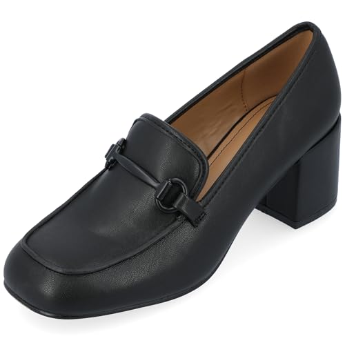Journee Collection Womens Nysaa Block Heel Faux Leather Loafer Heels
