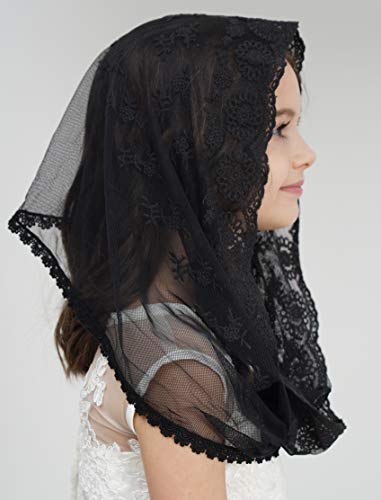 Leimandy Veil for Girls Catholic Girls Chapel Veil for Mass Catholic Mantilla F06 (black wrap) - Thumbnail 3