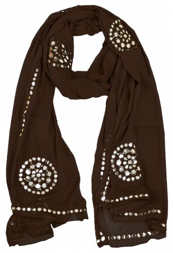 Image of YOUTHQUAKE Plastic Mirror Work Embroidered Chiffon Dupatta for Women & Girls