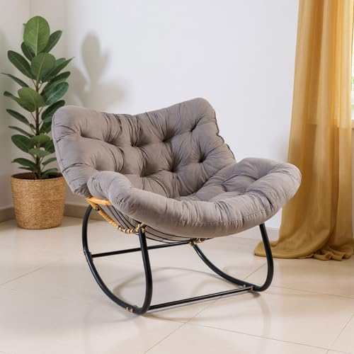 GREENSAPPIRE Oversized Egg Chair Outdoor Rocking Chair for Garden Grey
