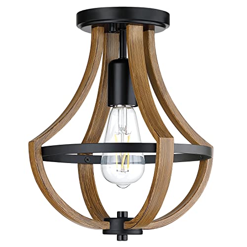 Doraimy Lighting Modern Farmhouse 1-Light Rustic Semi Flush Mount Ceiling Light Fixture Black Handmade Brown Finish,Vintage For Hallway Dining Room Kitchen Island Bedroom #TOP24