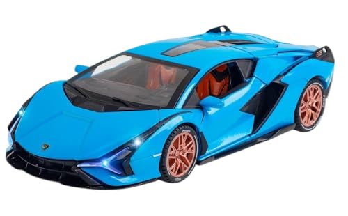 Image of Advisian store 1:24 Lamborghini Sian Die-cast Metal Toy Model Car Pull Back car Super car with Openable Doors with Sound and Light for Gifts Toys for Kids (1:24 Lamborghini Sian - Blue)