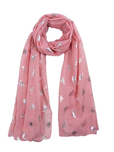 Claudia & Jason® New Design Ladies Womens Glitter Bumble Bees Scarf Wraps Shawl Soft Scarf (pink)