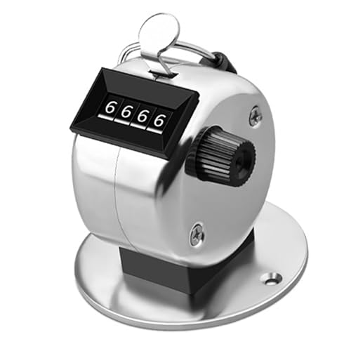 Hand Tally Counter Mechanical 4 Digit Clicker Counter for Efficient Crowd Counting and Inventory Control Stainless Steel (Thickened Metal with Base)