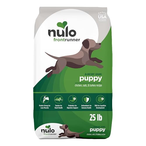 Image of Nulo Frontrunner Puppy Food - High-Protein Chicken, Oats & Turkey Recipe Kibble, Natural Dry Dog Food with DHA, Ancient Grains, Probiotics, Taurine, Omega 3 for Small, Medium & Large Breeds, 25lb Bag