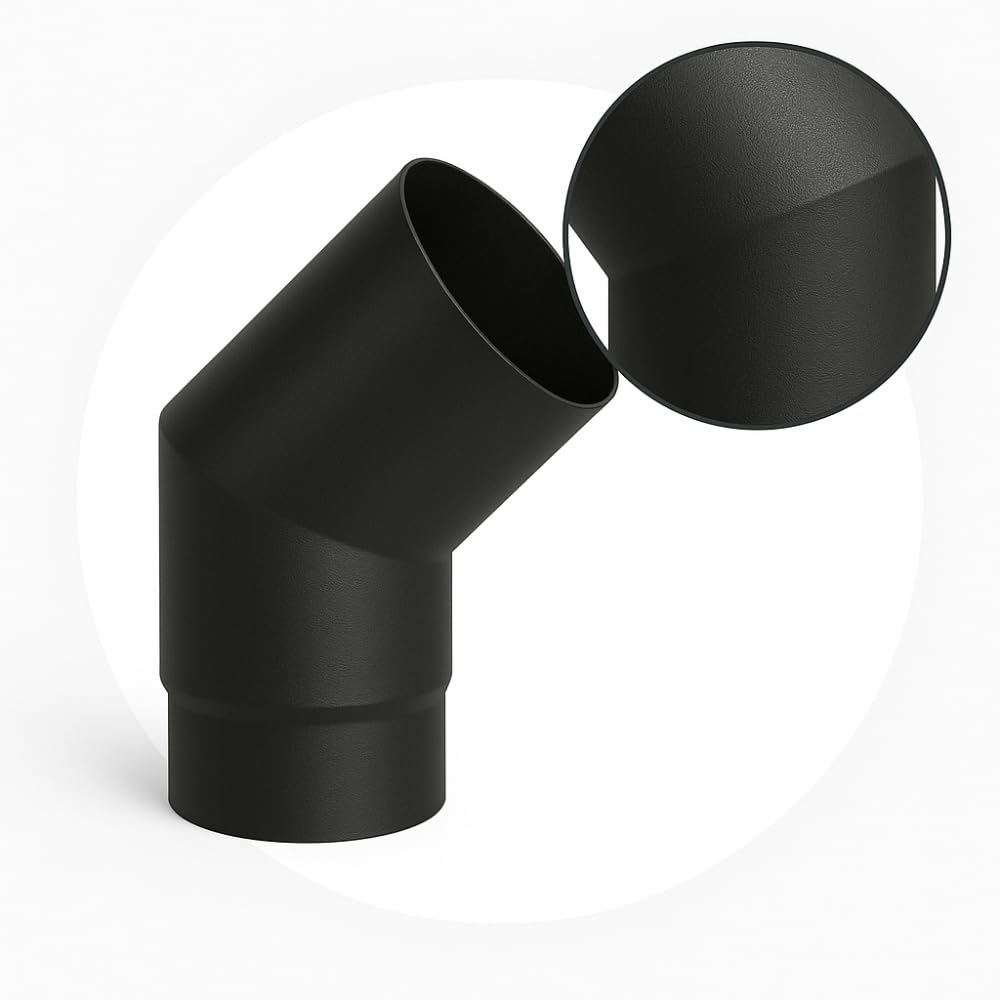 FORTUNATO Curva 45° per Stufa a Pellet e Legna, Acciaio al Carbonio 2 mm, Verniciatura Siliconica, Diametri 150-180 mm (Ø 150 mm)